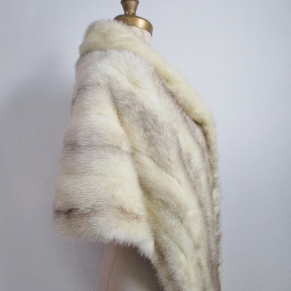 Cross Mink Fur Stole Open Front Very Long Cape Style Real Fur - Picture 5 of 9
